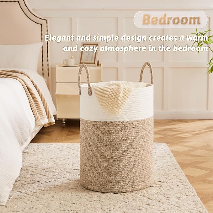 Laundry Basket,Woven Cotton Rope Laundry Hamper,80L for Decorative Storage of Dirty Clothes,Toys and Blankets in Bathroom,Baby Room and Living Room