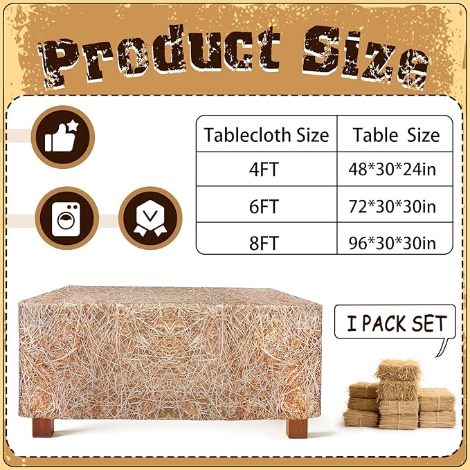 6FT Straw Tablecover,Western Cowboy Theme Tablecloth for Farm Party Decorations, Western Birthday, and Hay Bale Themed Events