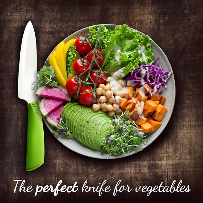 Vos Ceramic Chef Knife 8 Inch with Protection Cover – Large Ceramic Kitchen Knife for Slicing, Dicing, and Fruits – Lightweight Zirconia Blade – Luxury Gift Packaging – Ultra Sharp Chefs Knife (Green)