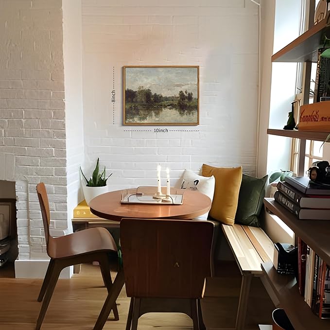 Floating Framed Canvas Wall Art - Tranquil River Landscape Pictures Prints, Countryside Vintage Scenery Paintings Wall Decor for Living Room Bedroom Office Home Decoration 8x10 inch