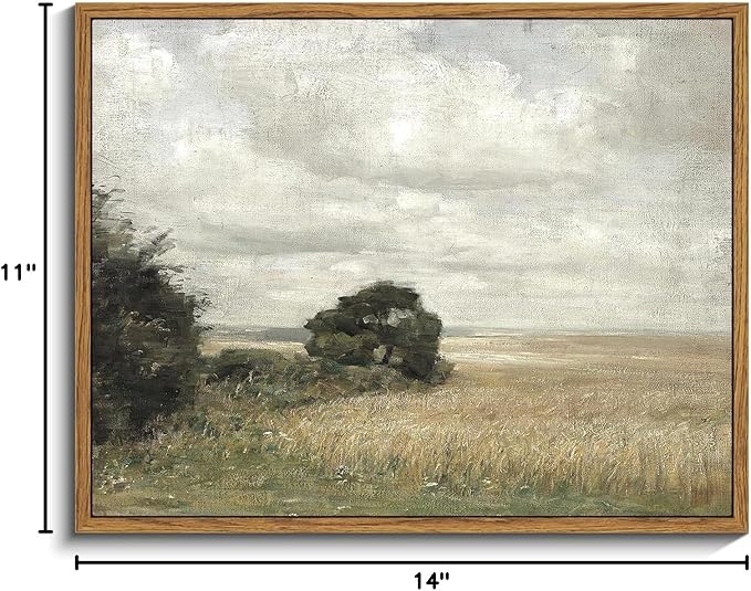 InSimSea Framed Canvas Wall Art Vintage Decor, Landscape Wall Art Prints, Vast Field under Cloudy Sky Wall Decoration, Mid Century Modern Decor, Rustic Farmhouse Bedroom, Retro Room, 11"x14"