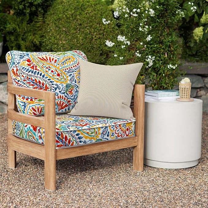 Outdoor Deep Seat Cushions Set 24 x 24 Inch for Patio Furniture,Water Resistant Chair Cushions Replacement Includes Seat Cushion & Back Pillow for Couch Sofa, Wicker Chair - Paisley Multi
