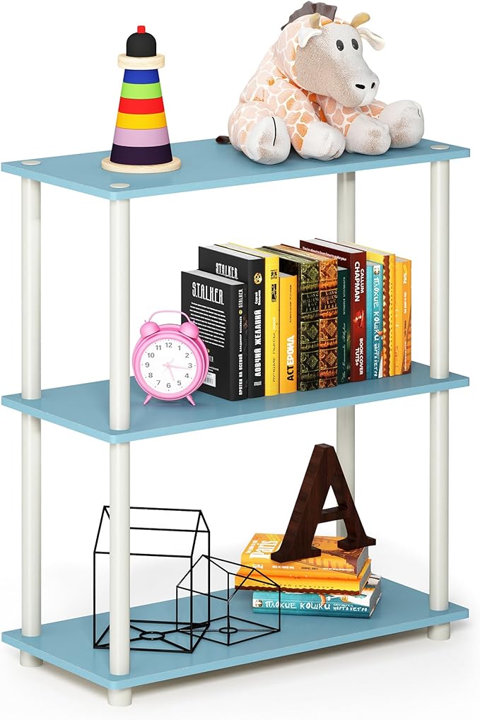 Furinno Turn-N-Tube 3-Tier Compact Multipurpose Shelf Display Rack, Light Blue/White