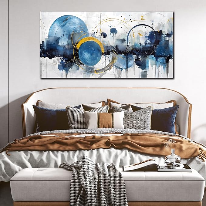 ZHAOSHOP Abstract Canvas Wall-Art - Blue Home Office Wall Decor - Modern Wall Art for Living Room Large Size Ready to Hang Size 24" x 48"