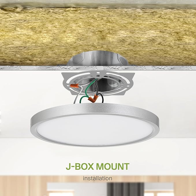 ASD LED 9" Round Flush Mount Ceiling Light Fixture, Low Profile Surface Lighting | 5CCT, Dimmable, Ultra-Thin, ETL Listed | 18W 1660LM 2700-6000K 120V | Kitchen, Hallway Lamp | Nickel, 12 Pack