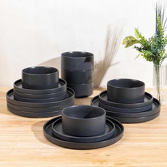 GBHOME Ceramic Dinnerware Sets for 8, Stoneware Plates and Bowls Sets, Chip and Scratch Resistant Dishes, Dishwasher & Microwave& Oven Safe Dishes sets, Reactive Glaze