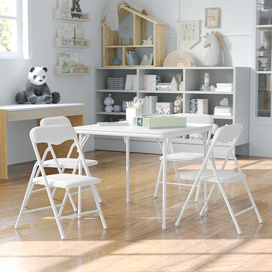 Flash Furniture Mindy Kids 5-Piece Folding Square Table and Chairs Set for Daycare and Classrooms, Children's Activity Table and Chairs Set, White