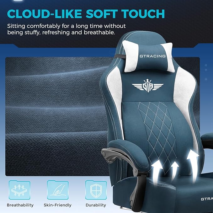 GTPLAYER Big and Tall Gaming Chair Breathable Fabric Computer Chair with Strong Lumbar Support, Comfortable Office Chairs with Pocket Spring Cushion, High Back Ergonomic Desk Chairs with Footrest
