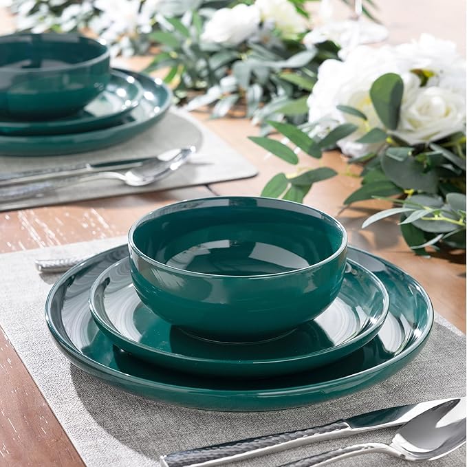 AmorArc Ceramic Dinnerware Sets for 6,Porcelain Plates and Bowls Sets, Scratch Resistant Dishes Set, Dishwasher & Microwave & Oven Safe Dishes Set,White Dishware Service for 6-18 pcs