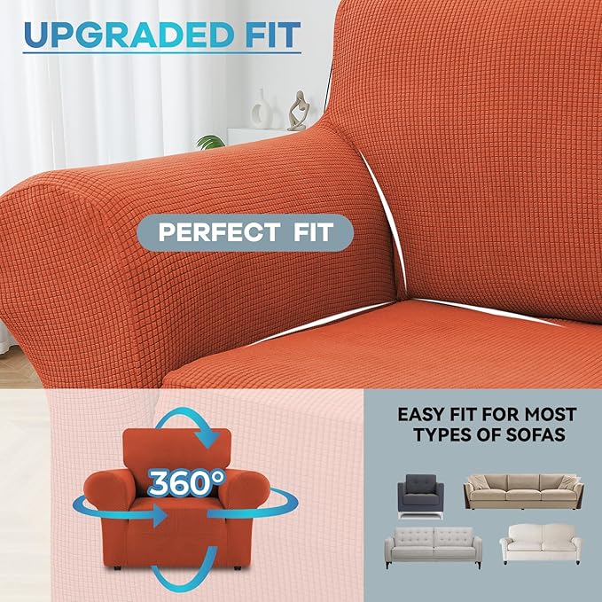 LURKA Stretch Chair Sofa Slipcovers 1 Piece Couch Covers for Sofa Furniture Protector Full Sofa Covers with Elastic Bottom for Kids and Dog (Small, Pumpkin)
