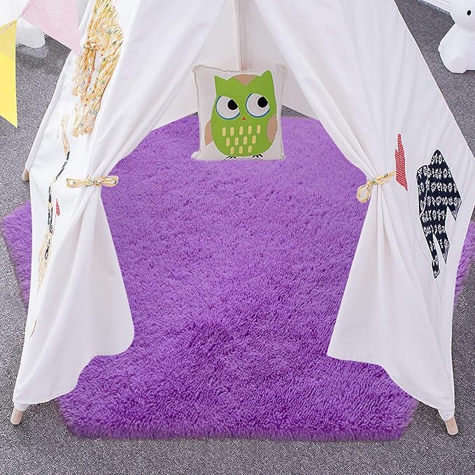 junovo Ultra Soft Rug for Nursery Children Room Baby Room Home Decor Dormitory Hexagon Carpet for Playhouse Princess Tent Kids Play Castle, Diameter 4.6 ft, Purple