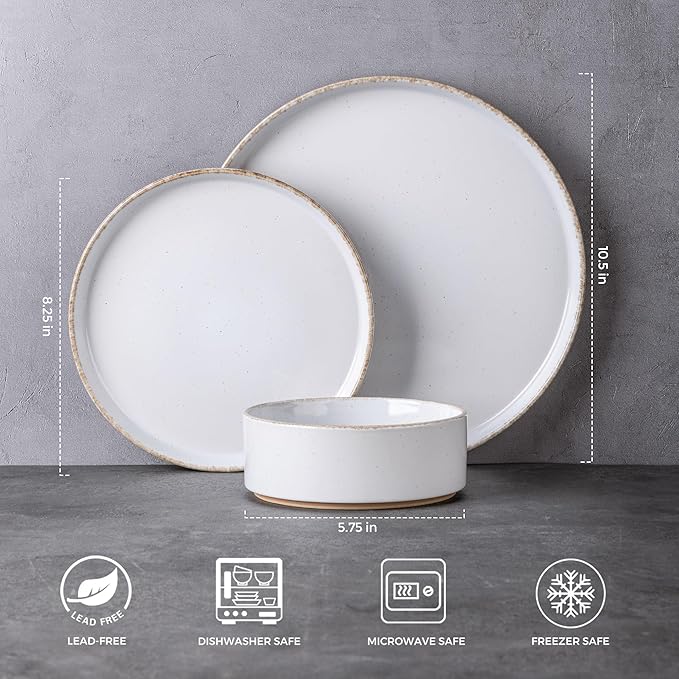 AmorArc Ceramic Dinnerware Sets for 4, 12 Pieces Handpainted Plates and Bowls Set with Rustic Terracotta Underside, Scratch Resistant Stoneware Dishes Set, Dishwasher & Microwave Safe