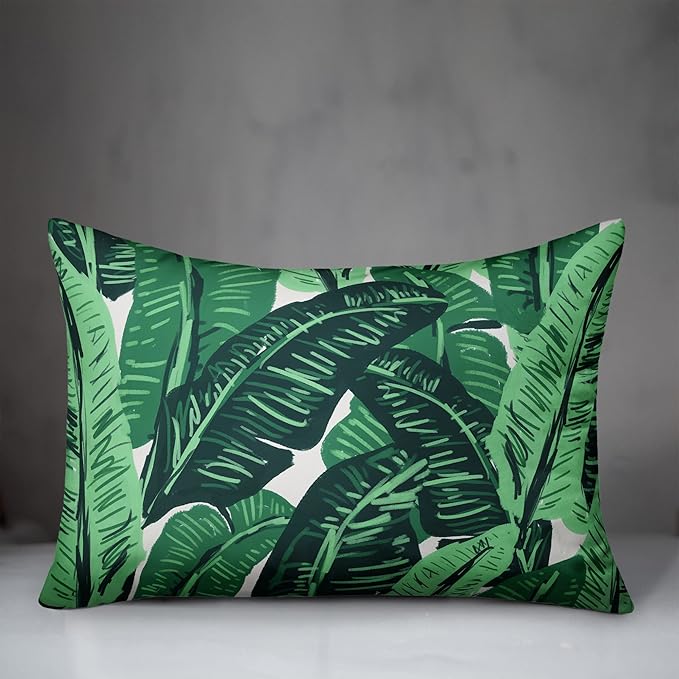 Painted Green Palms Indoor/Outdoor Pillow | Decorative Pillows for Living Room Couch Bed Sofa Patio, Fluffy Soft Cushion | Water Resistant Green, 14x20
