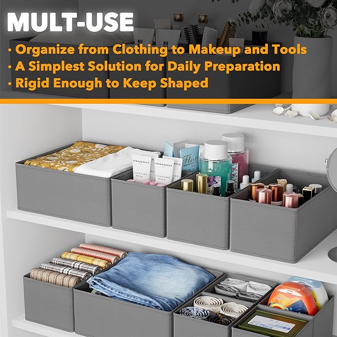 SpaceAid Drawer Organizer Clothes, 12 Pack Dresser Organizer Bins for Nursery, Closet Organization and Storage Dividers for Clothing, Baby Clothes, Underwears, Socks (Grey)