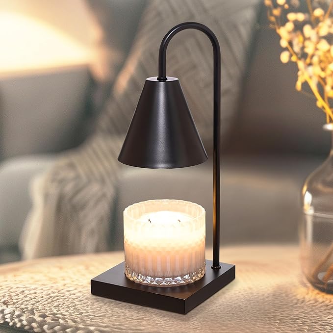 Sheffield Home Glass Candle Warmer Lamp – Black Iron, 13″ Flameless Candle and Wax Melter for Long-Lasting Fragrance – Sleek Decorative Warmer for Home, Bedroom, or Office