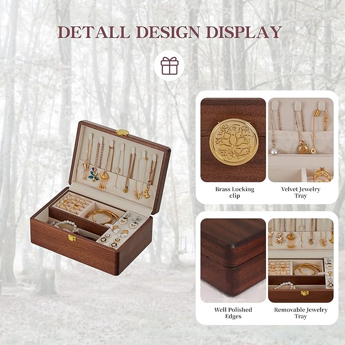Wooden Jewelry Box For Women Jewelry Organizer Box With Lock 2 Layer Jewelry Holder Organizer For Necklace Ring Earring