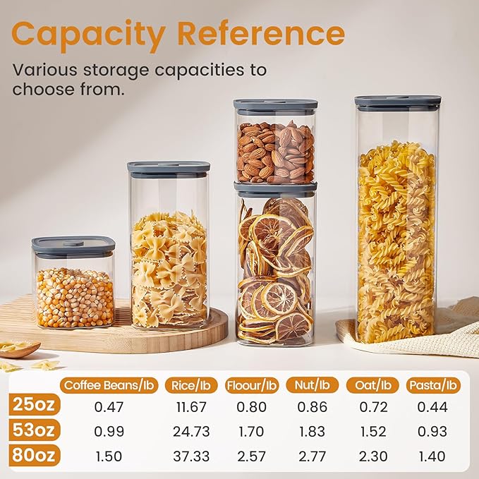 Square Glass Food Storage Jars with Lids[Set of 5], Perfect for Pasta, Cookies, Nuts, Coffee, Cereal, Flour,Organize Your Kitchen with these BPA-Free Glass Jars with Silicone Lids