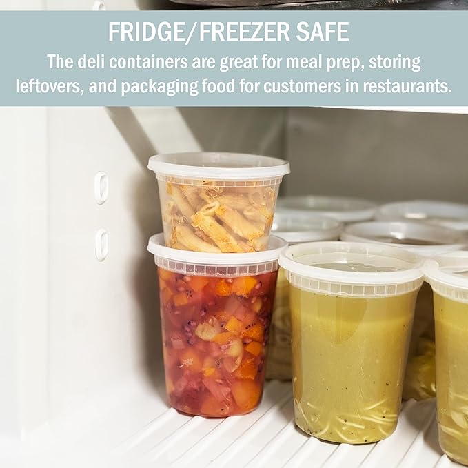 Galashield Deli Containers with Lids 32 oz. [24 Sets] Plastic Soup Containers with lids Deli Cups, To Go Food Containers