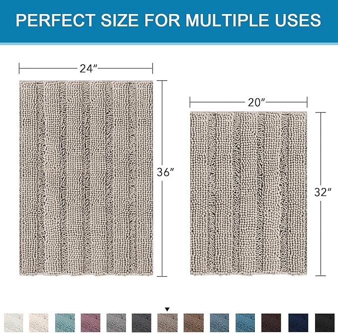 H.VERSAILTEX 2 Piece Bathroom Set Bathroom Rugs Bath Mats Sets Super Absorbent Chenille Striped Bath Mats Non Skid Machine Wash Dry Rugs for Bathroom Floor(Taupe, 24 x 36 Plus 20 x 32 - Inches)
