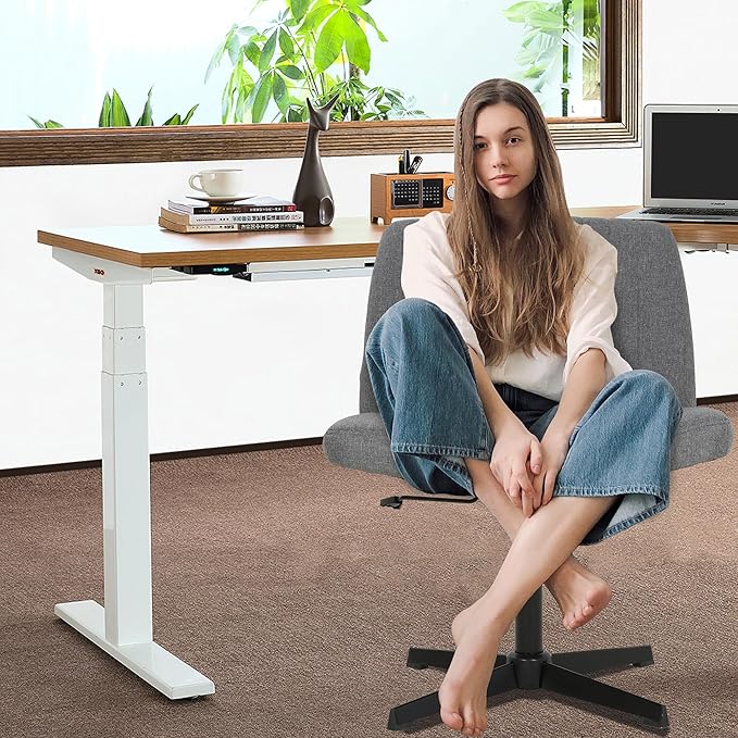 FDW Criss Cross Chair Armless Cross Legged Office Desk Chair Adjustable Swivel Ergonomic Gaming Chair No Wheels Backrest with Wide Seat Native Sponge Computer Task Vanity Chair for Home Office,Grey