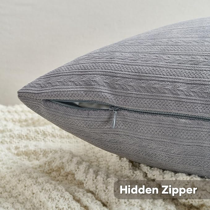 FUTEI Dark Grey Decorative Throw Pillow Covers 26x26 Inch Set of 2,Soft Cozy Wheat Ear Striped Patterns Euro Pillow Shams,Modern Home Decor for Couch Bed Living Room