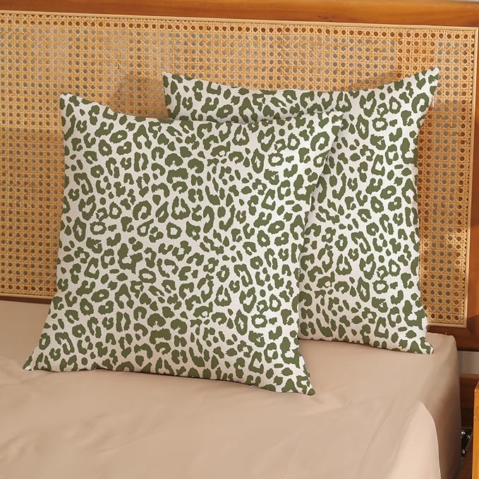 Leopard Print Pillow Covers 18x18 Pack of 2 Sage Green Animal Pattern Cheetah Decorative Throw Pillow Covers Outdoor Decor Boho Abstract Modern Pillowcase Farmhouse Cushion Case for Couch Sofa