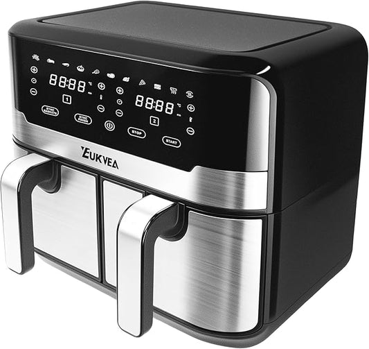 Dual Basket Air Fryer 9.5QT, 2 Non - stick Drawer Ovens with 11 in 1 Cooking Presets, Sync Cooking Finish, No Oil Required, Crispy and Aromatic, Digital Control, 2400W Power, Dishwasher Safe, Black