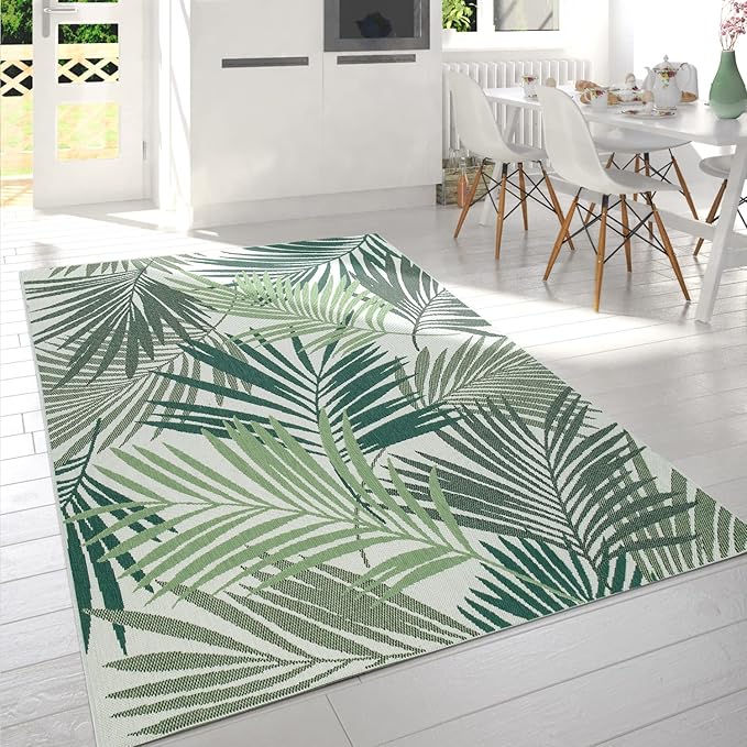 Indoor & Outdoor Rug for Patio Jungle Floral Palm Trees Design Green, Size: 6'7" x 9'6"