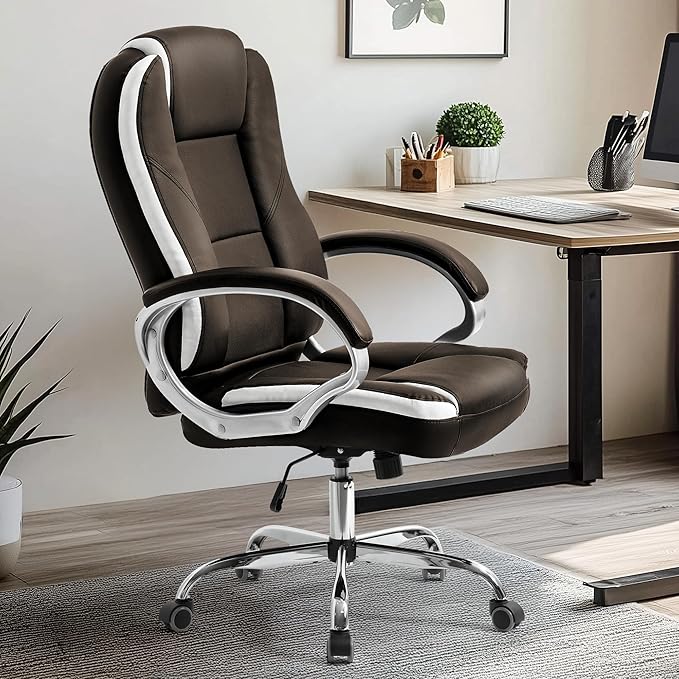 NEO CHAIR Office Desk Ergonomic Gaming Chair High Back Adjustable Computer Chair with Wheels and Lumbar Support Comfy Leather Executive Swivel (Brown)