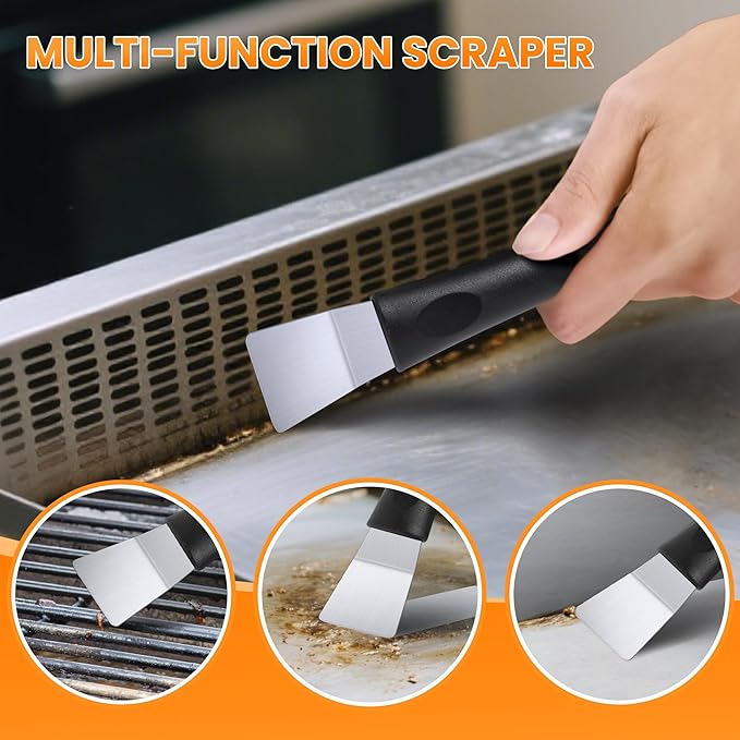 Pumice Grill Brick for Cleaning Flat Top, Heavy Duty Grill Stone Kit for Griddle with Handle & Scraper, Griddle Cleaning Brick Block for Removing Stubborn Grease, Rust (5 PCS)