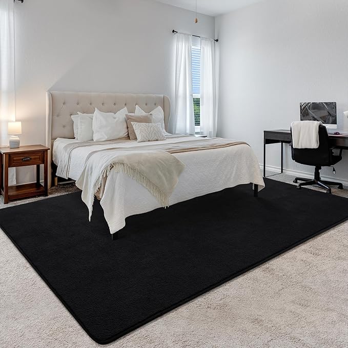 Soft Rugs for Living Room 6x9 Black, Minimalist Area Rug for Bedroom Nursery Dining Table Dorm, Large Throw Rugs for Men Boys Girls Kids Room Indoor Floor Carpets