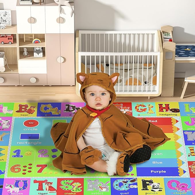 Baby Play Mat for Floor, Non-Slip Playmat for Toddlers & Infants, Extra Thick Large Padded Educational ABC Kids Rug for Crawling & Playing Super Soft Plush Surface to Keep Safe(60"x80")