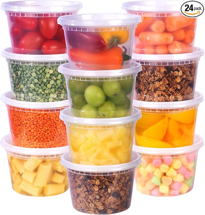 Deli Containers with Lids 16 oz. [24 Sets] Plastic Deli Cups Soup Containers with lids, To Go Food Containers