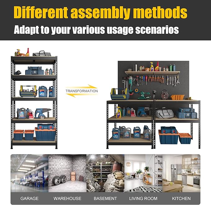 PrimeZone Heavy Duty Storage Shelves - 5 Tier 35.5" W x 15.75" D x 71" H Adjustable Garage Storage Shelving, Metal Storage Utility Rack Shelf Unit for Warehouse Pantry Closet Kitchen, Black