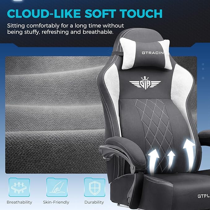 GTPLAYER Big and Tall Gaming Chair Breathable Fabric Computer Chair with Strong Lumbar Support, Comfortable Office Chairs with Pocket Spring Cushion, High Back Ergonomic Desk Chairs with Footrest