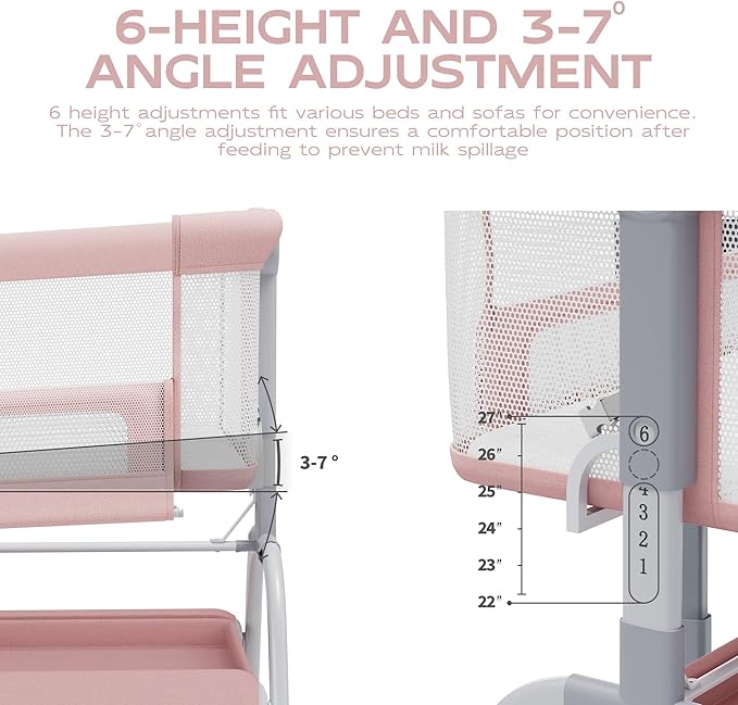 BabyBond Baby Bassinet, 3 in 1 Bassinet Bedside Sleeper with Washable Soft Mattress and Sheet, 6 Height Adjustable Bedside Crib, 4-Sided Mesh Bedside Bassinet for Baby
