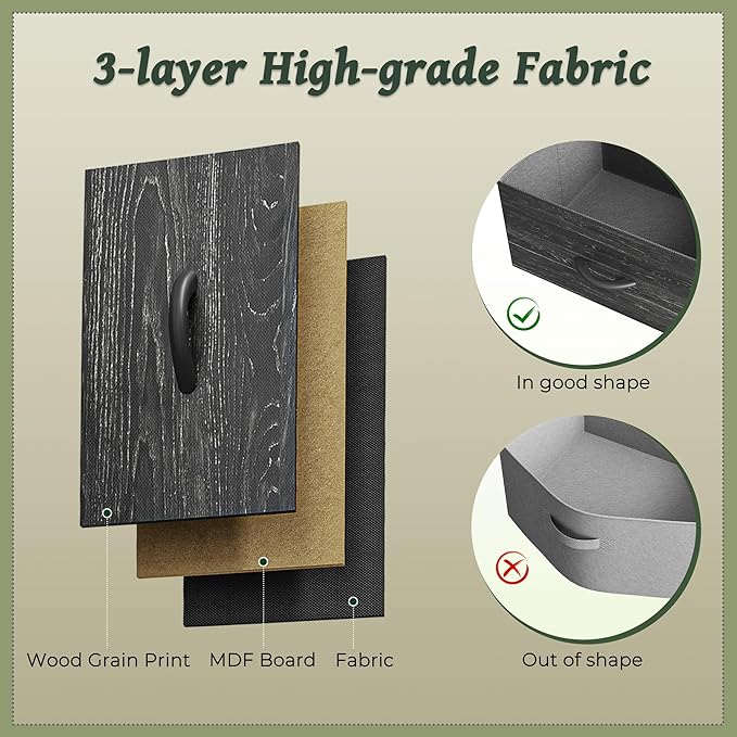 Huuger 9 Drawer Dresser, 47 Inch TV Stand for 50, 55 Inch TV, Entertainment Center with Drawers, Fabric Dresser Chest of Drawer for Bedroom, Closet, Charcoal Black Wood Grain Print