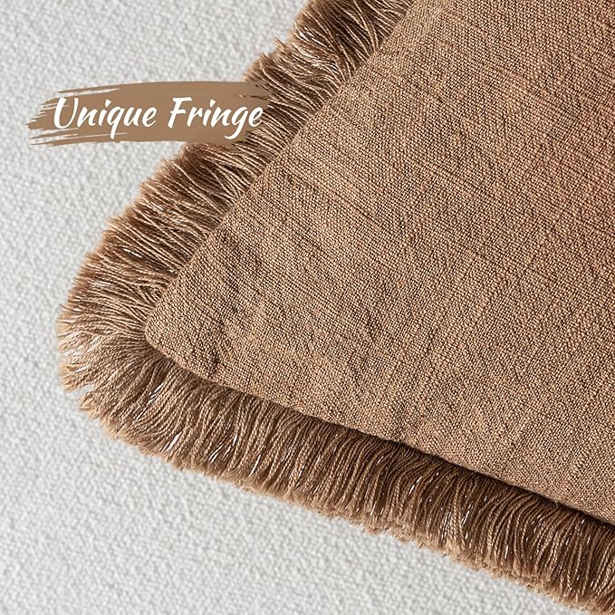 MIULEE Decorative Throw Pillow Covers Neutral Linen Fringe Throw Pillows Euro Shams Set of 2 Brown Boho Farmhouse Cushion Covers for Couch Sofa Bed Living Room Spring Home Decor 24x24 Inch