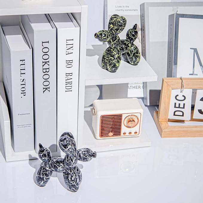 Creative Balloon Dog Statues Small Ceramic Animal Sculpture Modern Home Decor Living Room Desktop Decorations Bedroom Office Cabinet Ornament (Black-C)