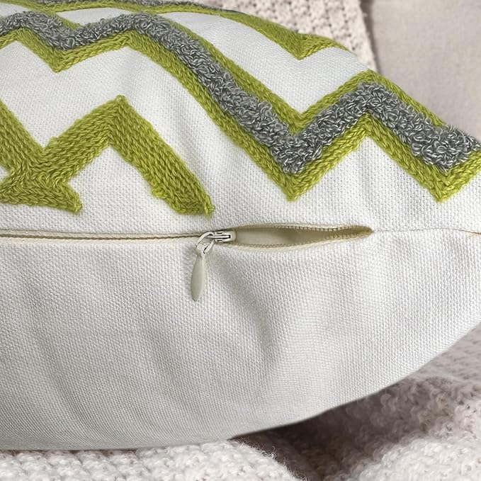 Alysheer Embroidered Lumbar Decorative Throw Pillow Cover 12"x 20", Classic Boho Geometric Embroidery Pattern Cotton Rectangular Cushion Case for Sofa Couch Living Room Bedroom(Green Grey)