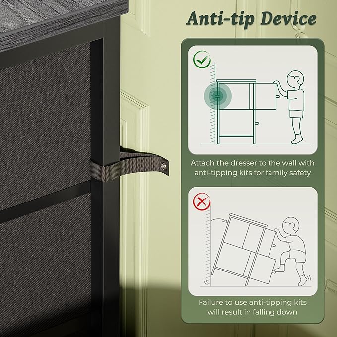 Huuger Long Dresser for Bedroom, 55 Inch TV Stand for 55, 60 Inch TV, Entertainment Center with Drawers, Large Storage Fabric 9 Drawer Dresser, Closet, Grey