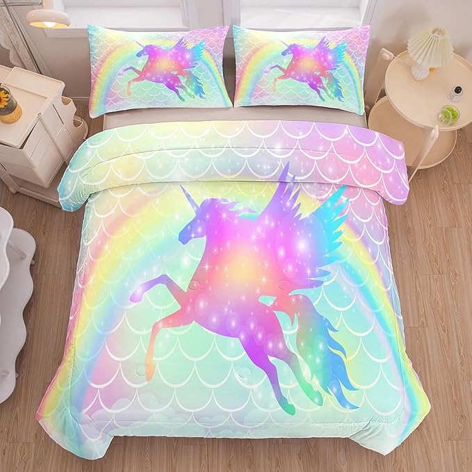 Tailor Shop Unicorn Comforter Twin Size,Girls Unicorn Bedding Sets for Girls Kids Teens with 1 Pillowcase…