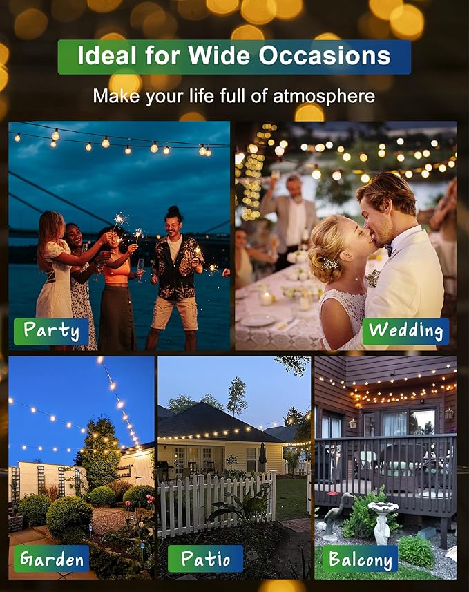 Solar String Lights Outdoor Waterproof 50FT with USB Port and 27 Shatterproof ST38 Bulbs(2 Spare), LED Solar Powered Patio Lights for Outside, Porch, Backyard, Bistro, Garden, Market - 2200K