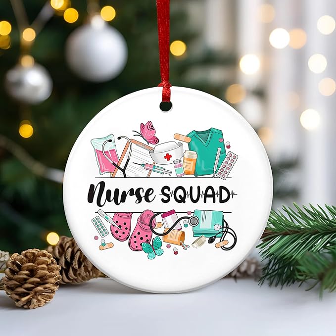 GEEMBI Nurse Gifts for Women, 2025 Christmas Ornaments - Thank You, Appreciation Gifts for Nurses, Retirement Nurse - Christmas Tree Decoration Ceramic Ornaments