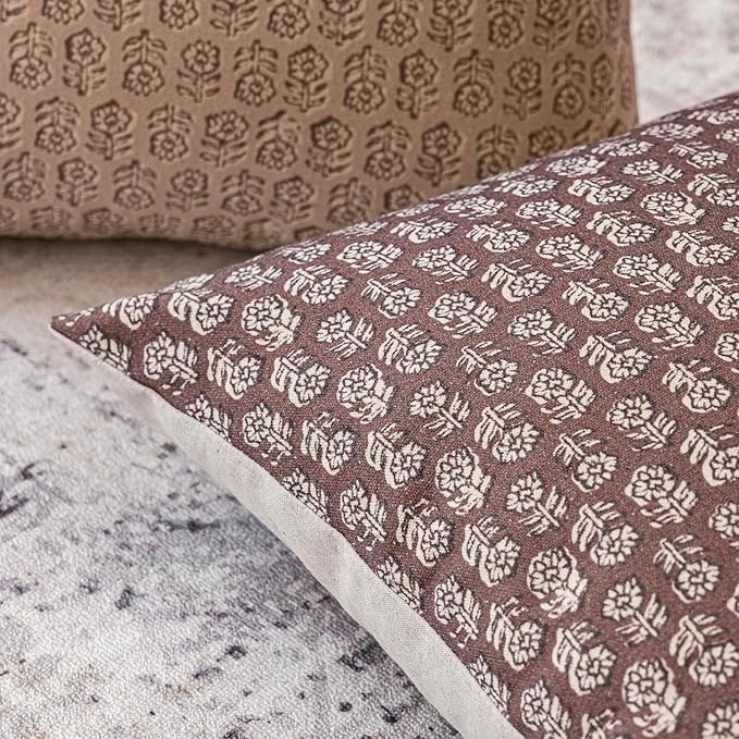 Foindtower Set of 2 Decorative Vintage Floral Print Throw Pillow Covers Neutral Modern Farmhouse Cushion Covers Boho Home Decor for Sofa Couch Chair Bedroom Living Room Outdoor,24×24 Inch,Wine Red