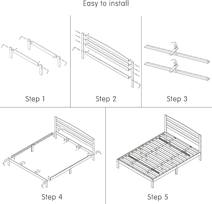 Hokway Wood Queen Bed Frame with Headboard-No Wobble,Noise-Free,Easy Assembly with Precise Holes,12 in Reinforced Center Legs,No Box Spring Needed,Walnut