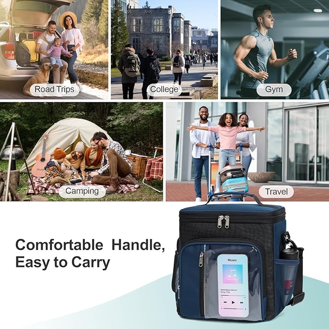 F-color Hanging Shower Caddy Portable - College Dorm Essentials for Girls Guys with Hooks, Soft Crossbody Shoulder Strap, Multiple Pockets, Quick-Dry Shower Bag for Dorm Travel Essentials, Dark Blue