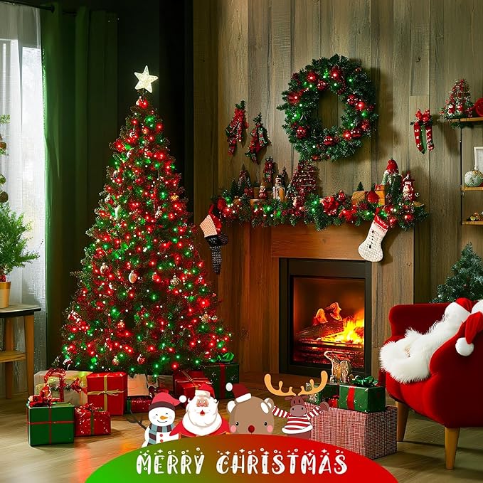 JMEXSUSS 200 LED String Lights Outdoor for Christmas Decor, Red & Green Christmas Lights Clear Wire, 11 Modes Connectable Twinkle String Light Plug in for Garden Home Xmas Decorations