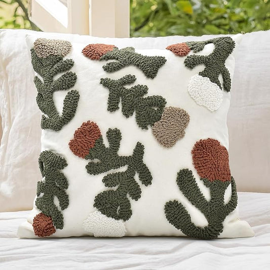 Boho Pillow Covers 18X18 Inch Boho Tufted Throw Pillow Covers Decorative Tassels Cushion Cover Farmhouse Pillow Case for Couch Sofa Bed Living Room Bedroom, Rust Floral