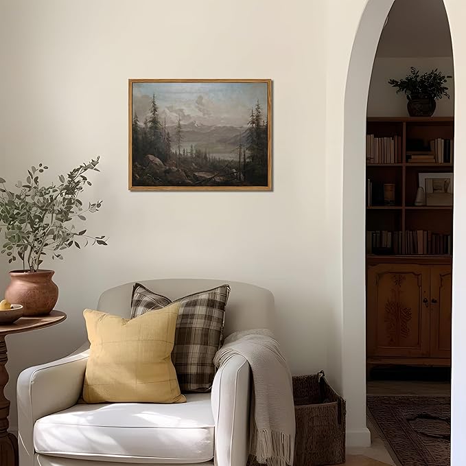 Floating Framed Canvas Wall Art - Majestic Mountain Forest Landscape Wall Decor - Natural Scenery Pictures Paintings Prints for Living Room Bedroom Bathroom Home Decoration 12x16 inch